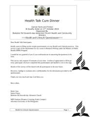 Questionnaire for Health Talk Cum Dinner.doc